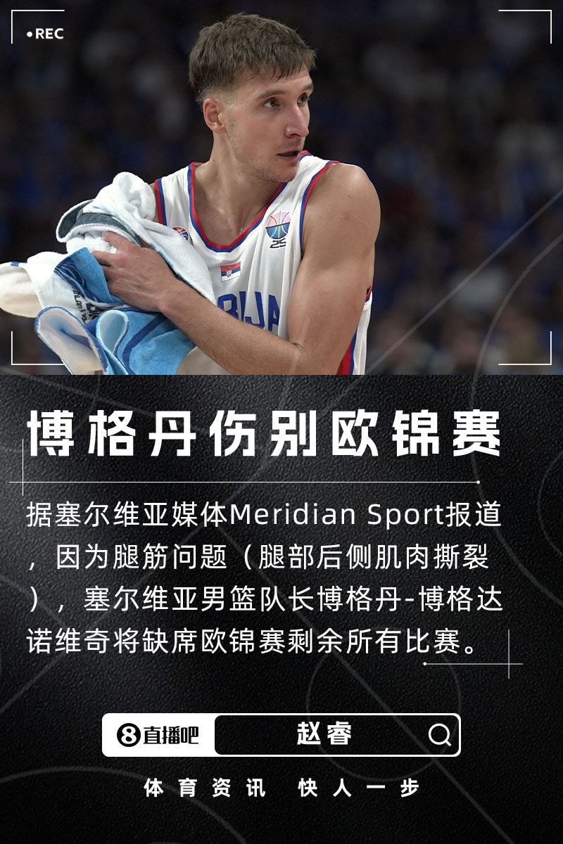 开云-塞尔维亚大损失！塞媒：队长博格丹因腿筋伤势缺席欧锦赛剩余比赛
